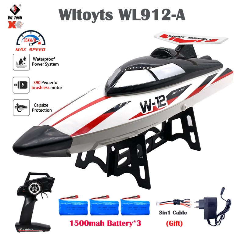 WLtoys WL912-A 방수 RC 보트, 수영장 및 호수 장난감, 어린이 선물, 전복 방지 원격 제어, WL912A, 35 km/h, 2.4GHz 