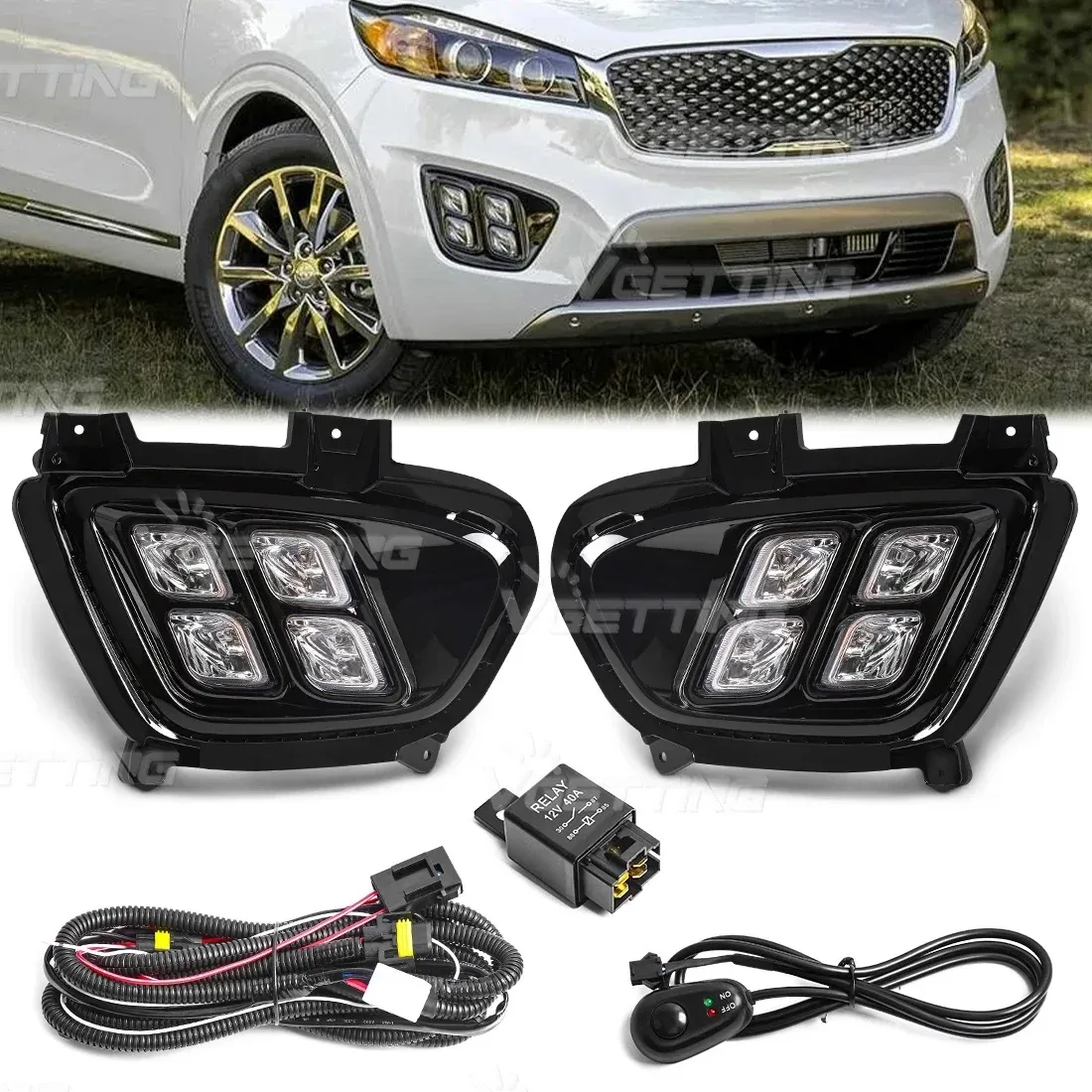 For KIA Sorento 2015 2016 2017 Fog Light DRL Accessories LED Daytime Running Light Front Bumper Driving Daylight Waterproof