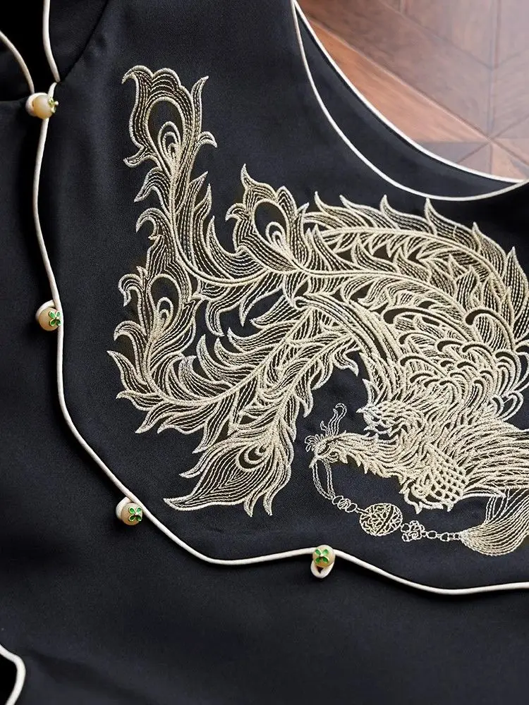 꽃 자수 블랙 조끼 여성 레트로 중국 빈티지 Ethinic 스타일 민소매 탑 오버 사이즈