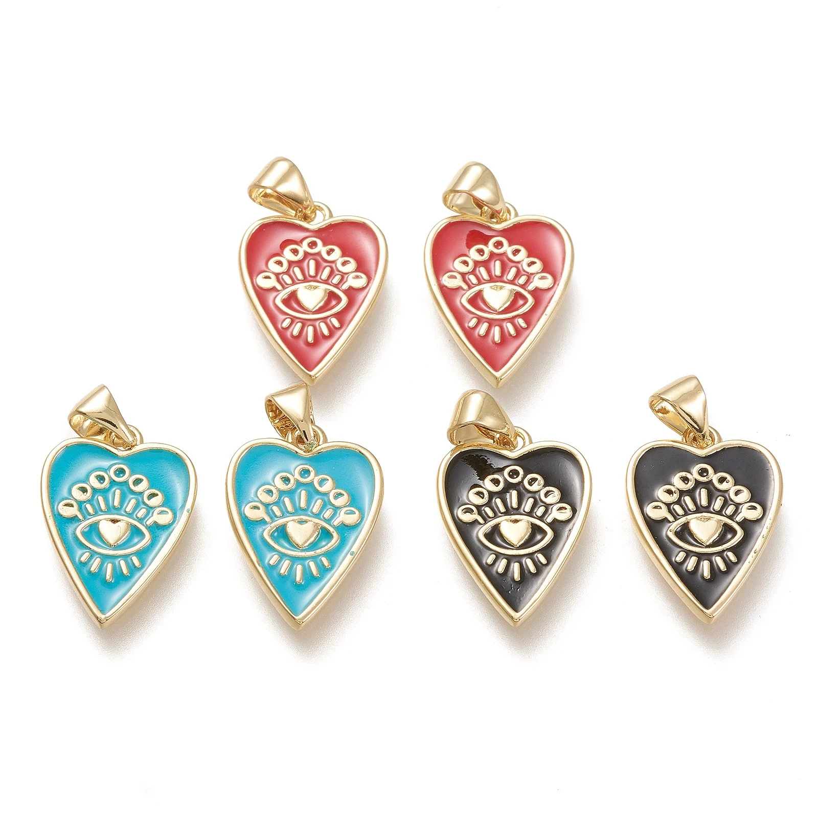 10pcs Metal Enamel Pendants Real 18K Gold Plated Heart with Eye