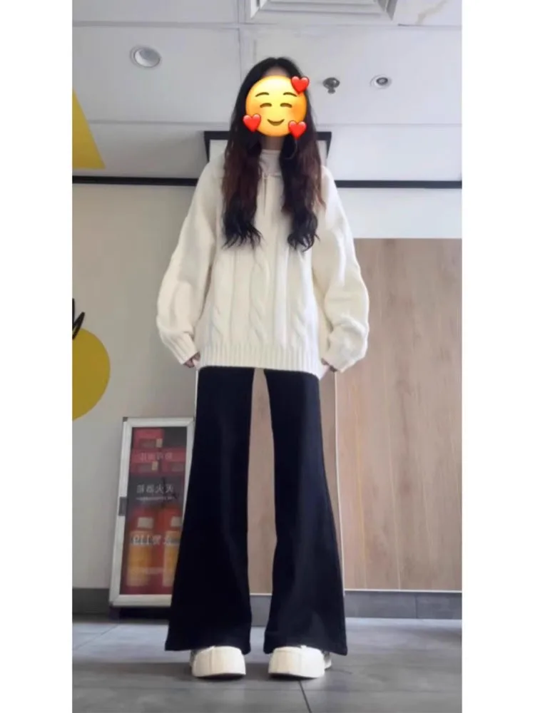 جينز Laid-ba Sle متوهج للنساء مقاس كبير عالي الخصر فضفاض للتخسيس or a-line بنطال طويل بأرجل واسعة من القطن والدنيم المطاطي