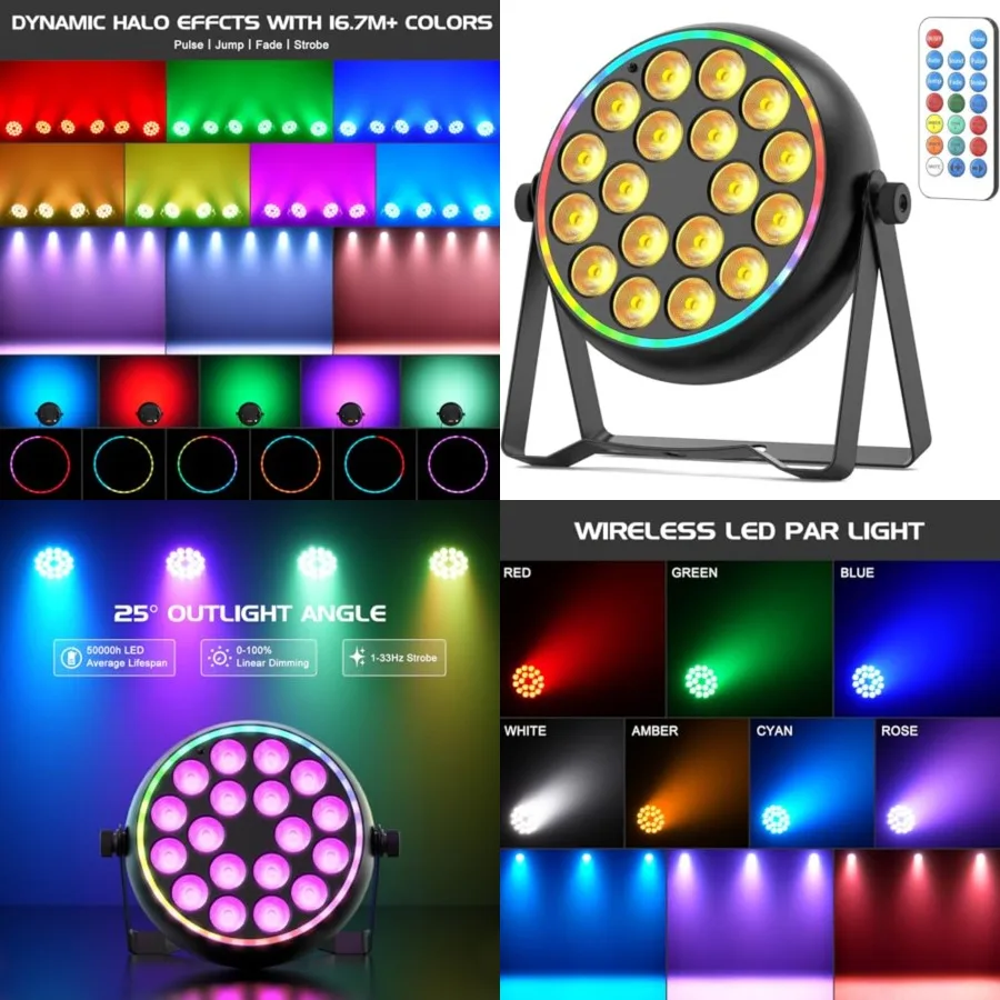 

LED Par Light, Sound Active and DMX Control DJ Lights, Party Light with Pro RGBW and Strobe Effects for Indoor Stage, Wedding,