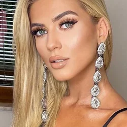 Shine Punk Full Rhinestone Long Dangle Earrings for Women Fashion Crystal Water Drop Pendant Earrings Jewelry Accessories