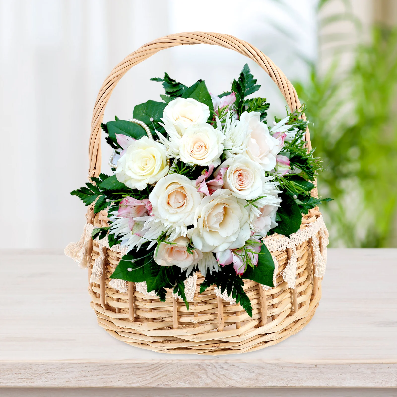 

Storage Decorative Gift Basket Wedding Container Portable Handwoven Flower Basket Creative Flower Arrangement