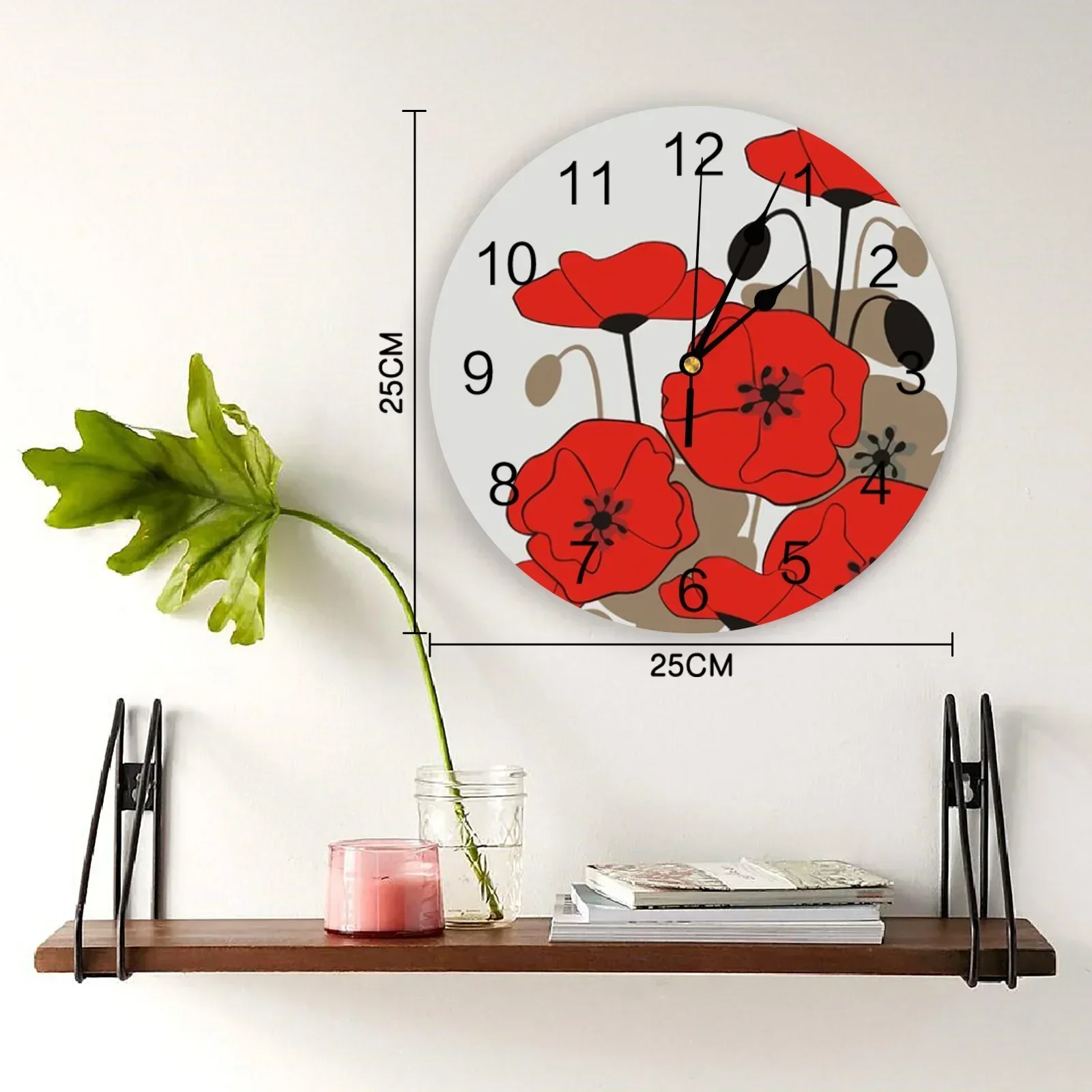 Red Poppies Wall Clock Large Modern Kitchen Dinning Round Wall Clocks Bedroom Silent Hanging Watch