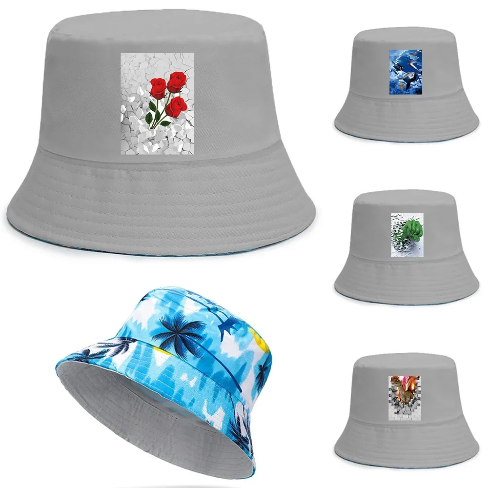 

Fashion Bucket Hats Men Women Cotton Outdoor Reversible Fisherman Caps Beach Fishing Hat Girl Boy 3D Series Print Chapeau Caps