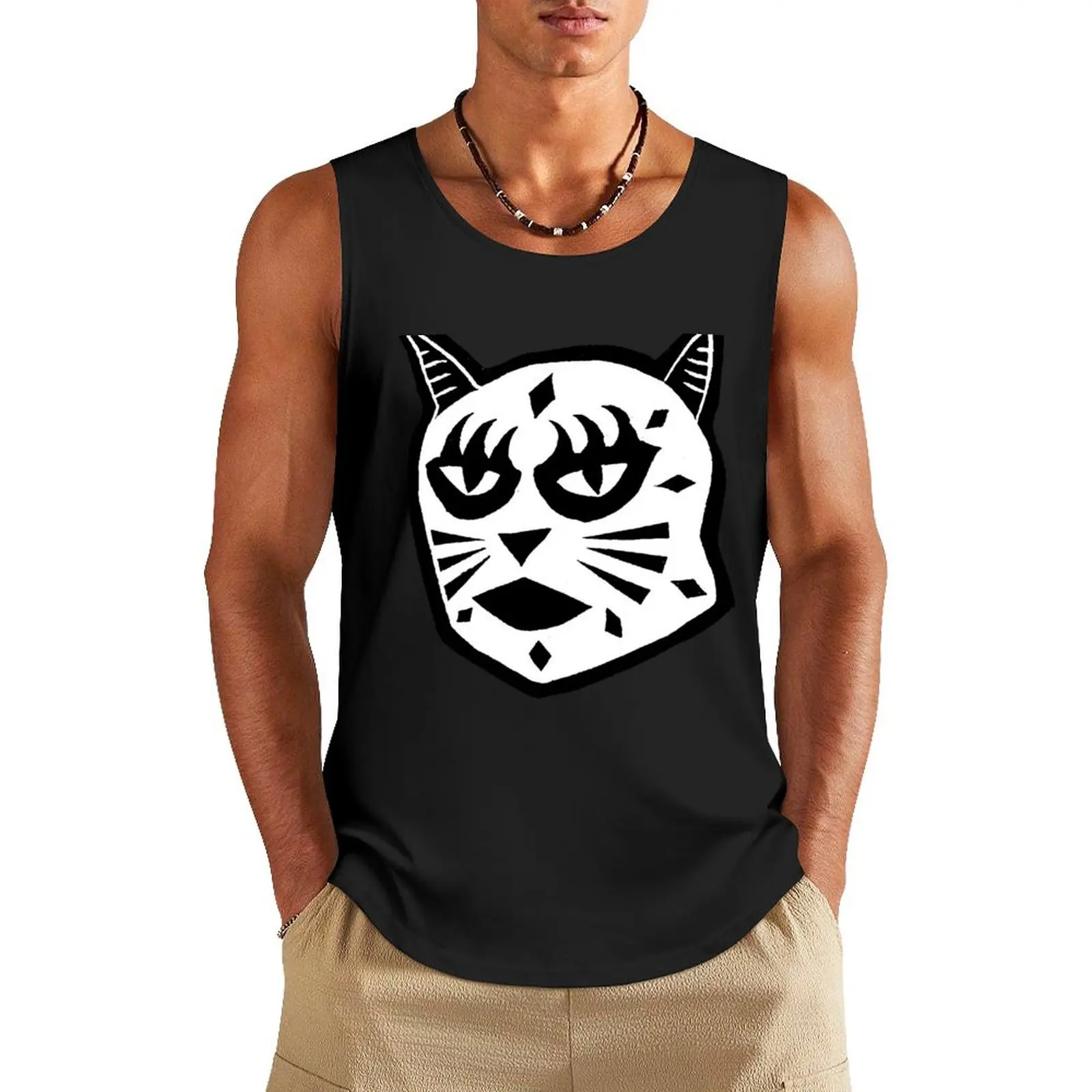 Gato Libre - B&W - Linocut Print Tank Top Gym wear Men's t-shirts Gym clothes Men's summer vest