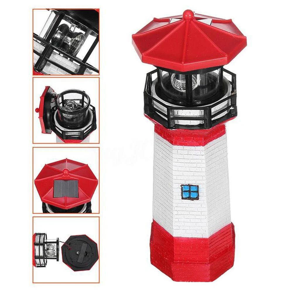 Vuurtoren Vorm Solar Led Licht Tuin Hek Tuin Outdoor Decor Baken Lamp Slimme Sensor Baken Roterende Straal Lamp Tuin Decor