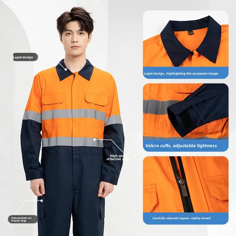Men's work clothes pure cotton one-piece work clothes summer reflective machine repair welder labor protection clothing