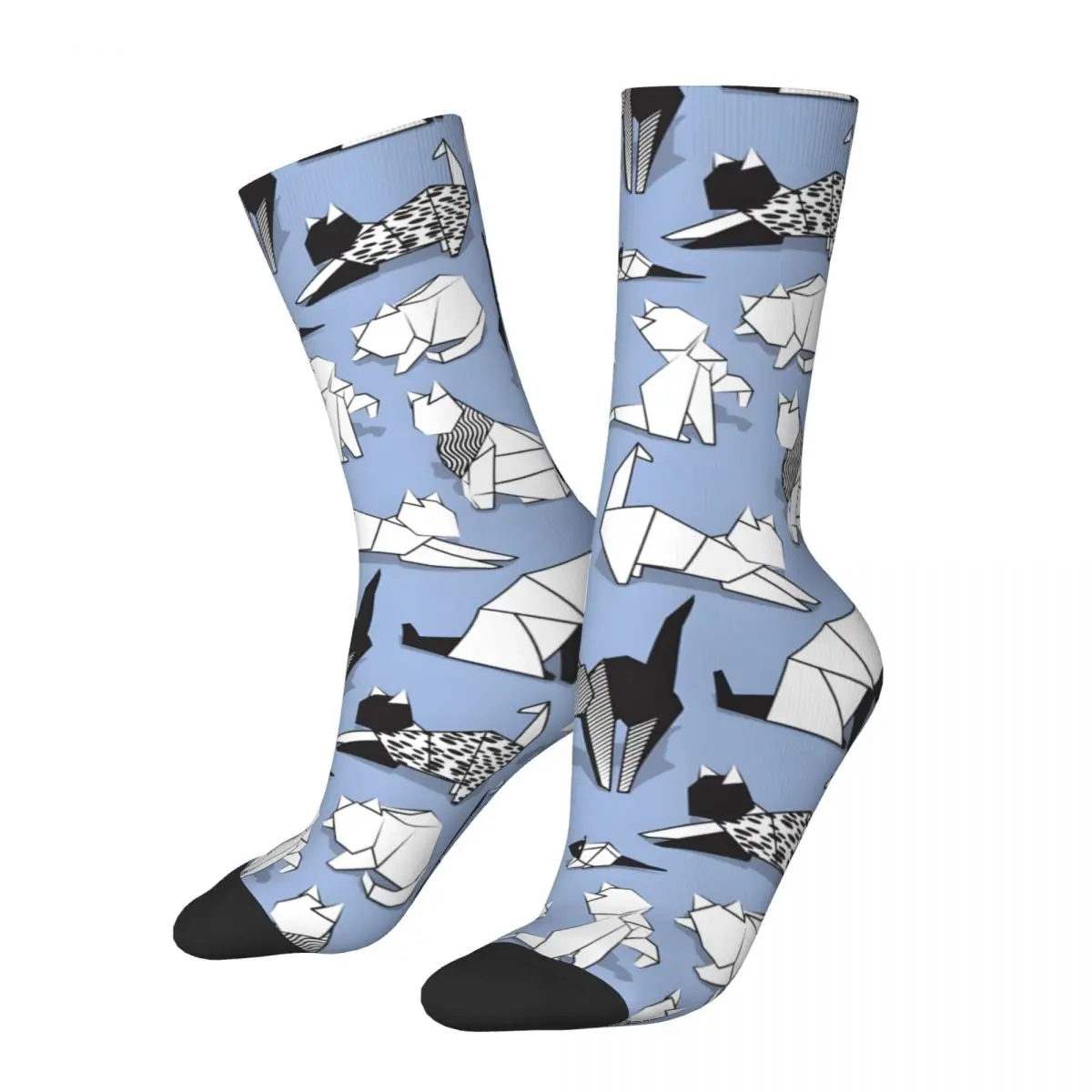 Vintage Origami Kitten Friends Blue Lavender Background Paper Cats Men's compression Socks Unisex Street Style Seamless CrewSock