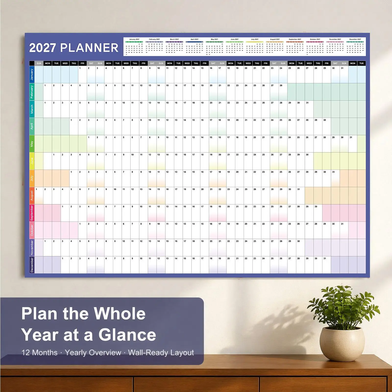 2027 New Yearly Daily Calendar Wall Schedule Planner Sheet Paper 365 Day Plan Annual Hanging Planning Weekly Agenda Pad Month 12