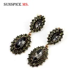 Sunspicems Vintage Gray Crystal Long Drop Dangle Earring for Women Rhinestone Turkish Brand Design Ethnic Banquet Jewelry Gift