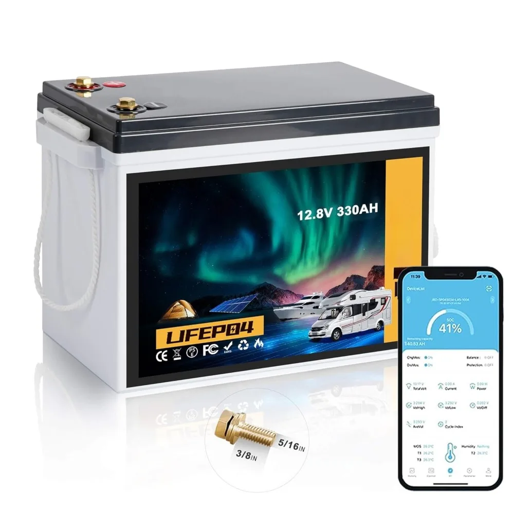 

12V 330AH Lifepo4 Battery, Extra-Large Capacity Lithium RV Battery Built-in 200A BMS & Bluetooth,Support in, Customized