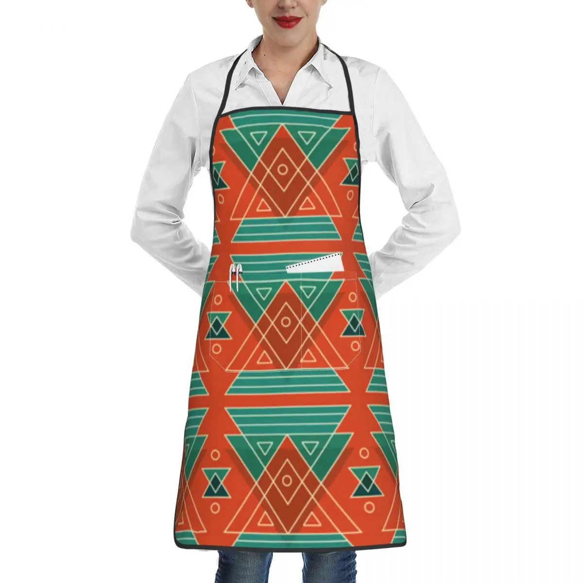 Kitchen Apron Tribal Triangle Pattern Chef Work Apron Restaurant Bar Shop Cafes Beauty Nails Studios Uniform