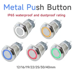 12mm 16mm 19mm 22mm metal push button on off switch self reset power lock LED light Waterproof Flat circular button 3-220v ip65