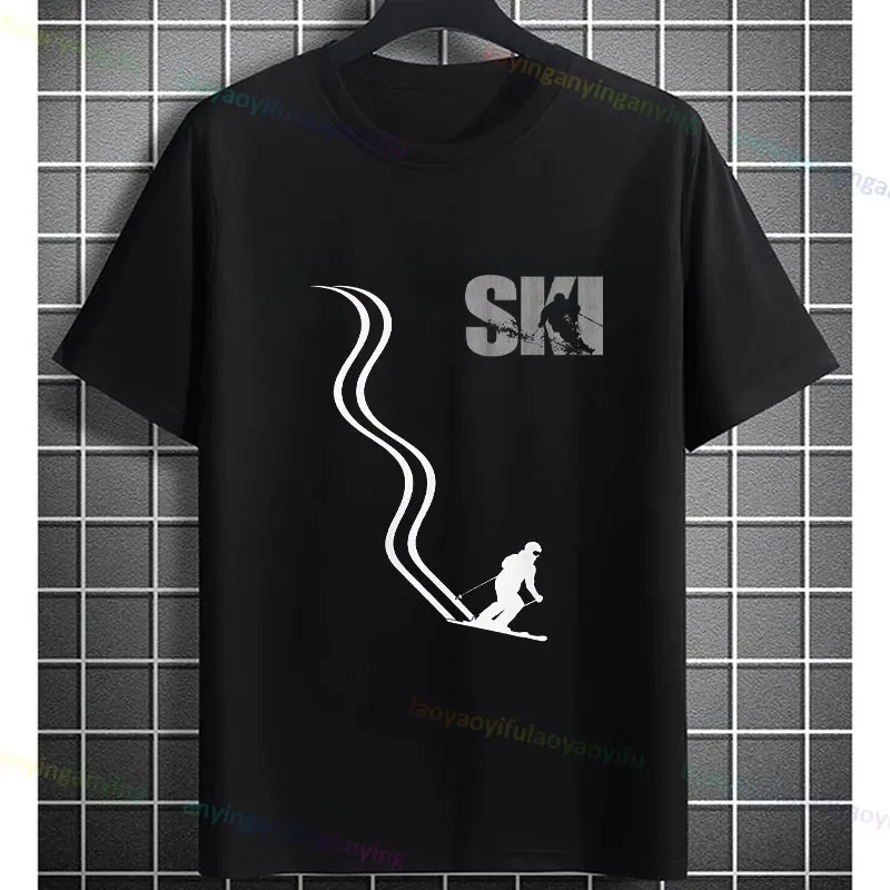 Men's Boho Style Skiing Skiers Graphic T-shirt Casual Short-sleev Round Neck Pure Cotton Tee Outdoor Clothing Perfect Gift