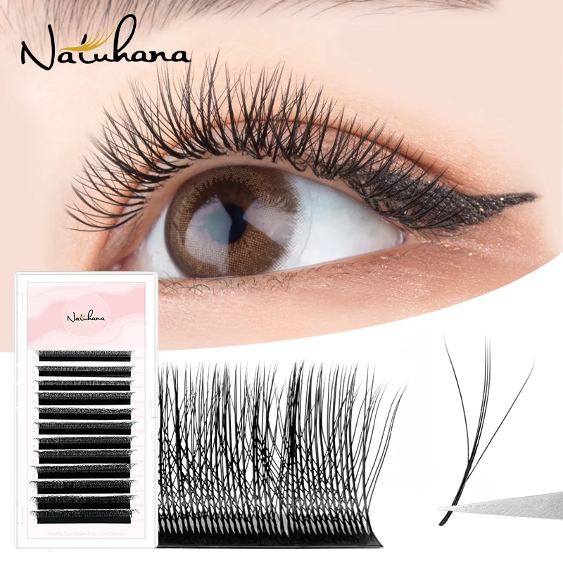 NATUHANA 3D W Shape Lashes Premade Volume Fan Lash Extensions Natural W Style Lashes Faux Mink Individual Lashes Makeup (2.0)