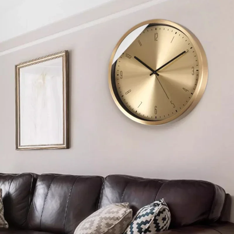 

Modern Stylish Bedroom Brass Wall Clock Home Decor Items Room Decoration Kitchen Living Room Round Electronic Clocks Watches