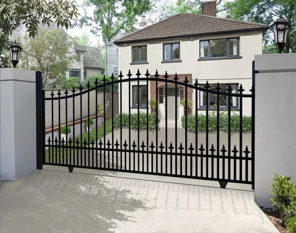 Custom Sizes Single Sliding Driveway Steel Gate 14/16/18/20ft Adjustable Outdoor Swing Gate Iron Door