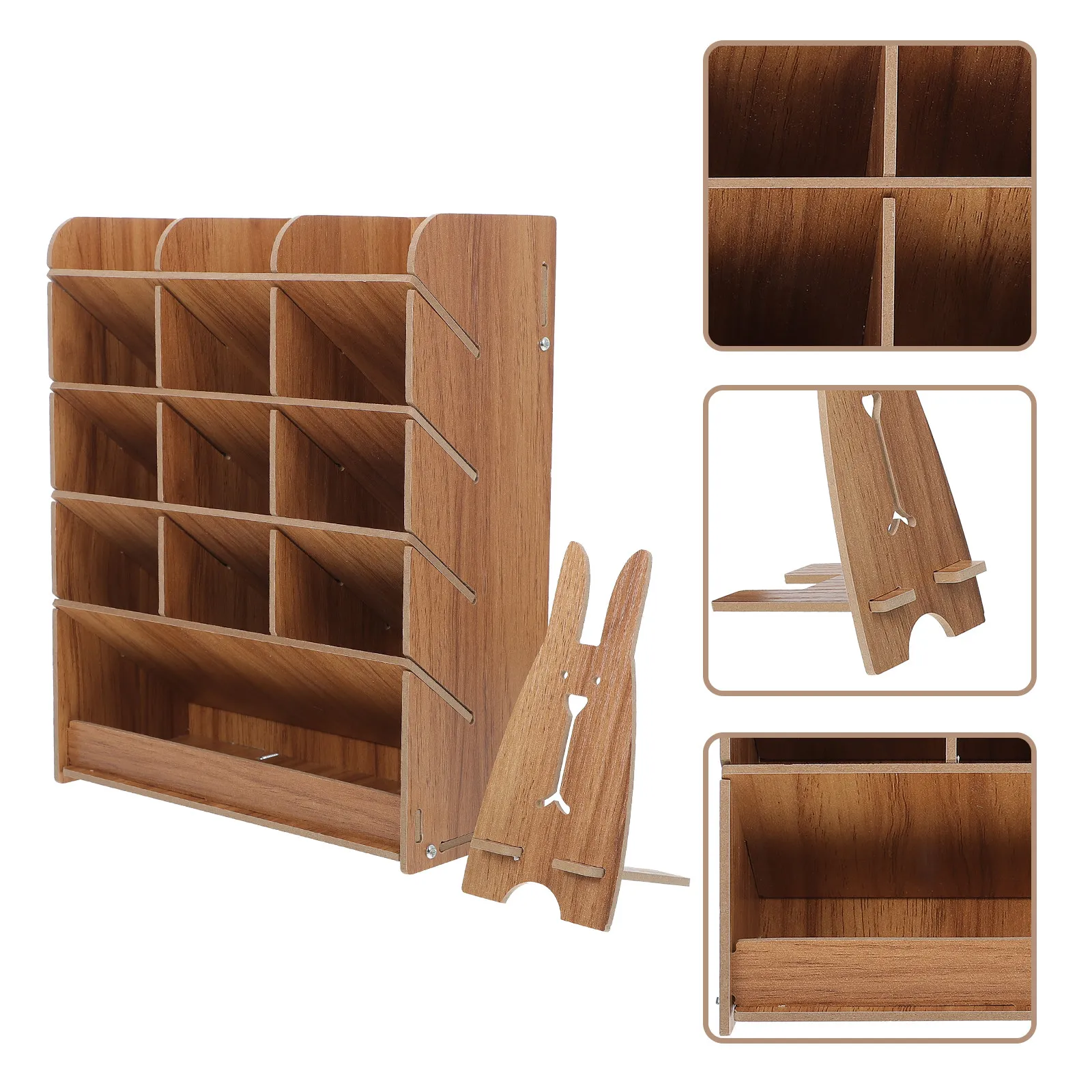 Household Wooden Pen Rack Multifunctional Desktop Organizer Storage Shelf for Pens Markers Scissors Multi-Grid Pen Rack