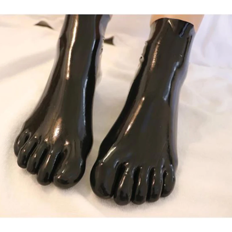 Calcetines de látex molde, calcetines sexis fetiche de longitud corta de goma sin costuras 3D de 5 dedos, calcetines transparentes negros para hombres y mujeres