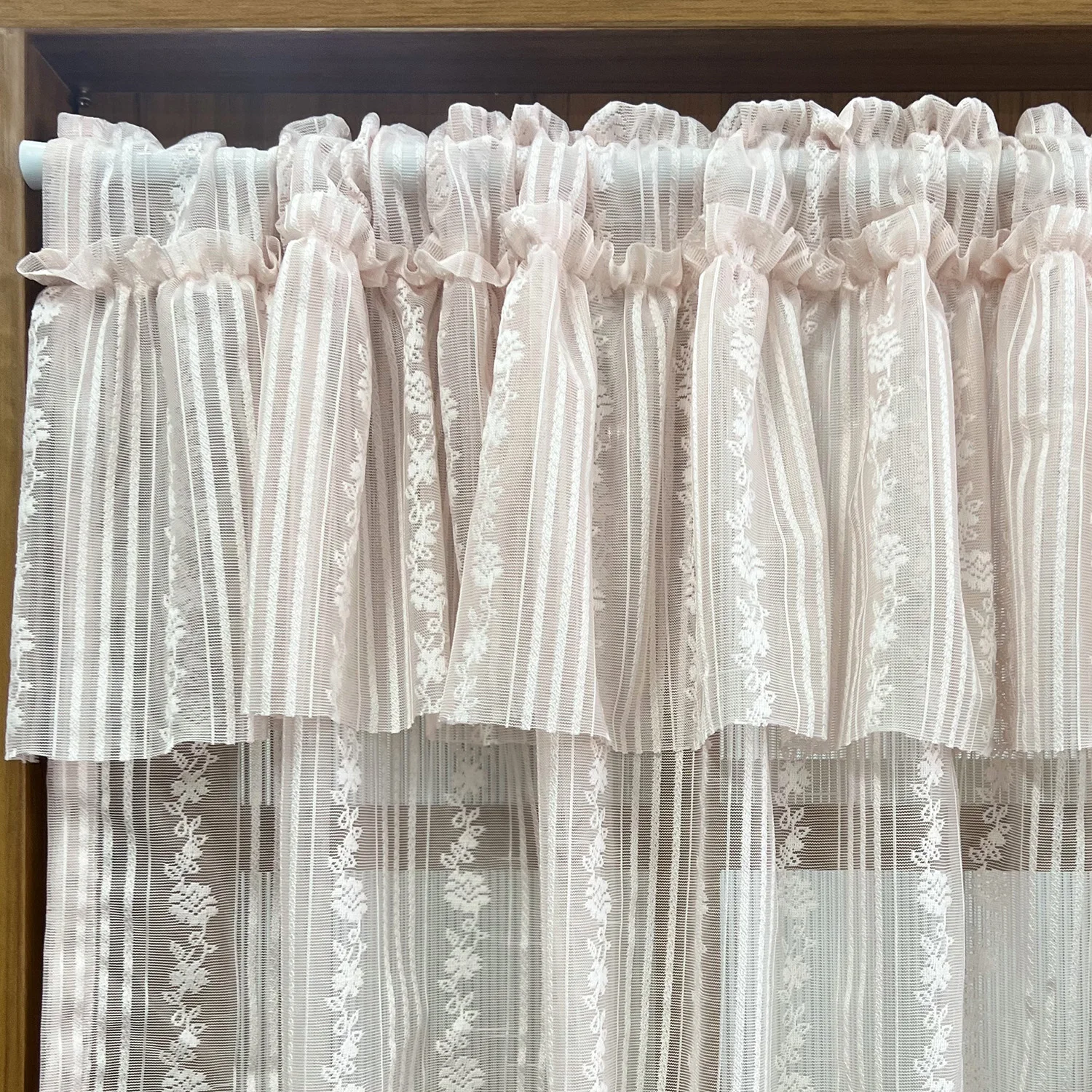 Rose Floral Pink Jacquard Double Layer Ruffled Short Curtains For Kitchen Decoration ,Romantic Style Small Window Tulle Drapes