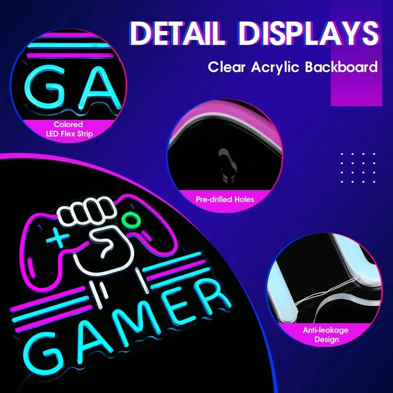 Imagem -03 - Gamer Neon Sign For Bedroom Wall Decor Grande Luz Colorida Gaming Video Presente para Meninos Teen Kids Gamers