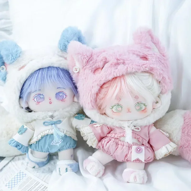 

Limited Stock 20cm No Attribute Pink Kawaii Half Sugar Cotton Doll with Animal Ears Big Tail with Skeleton Doll Collection Gift