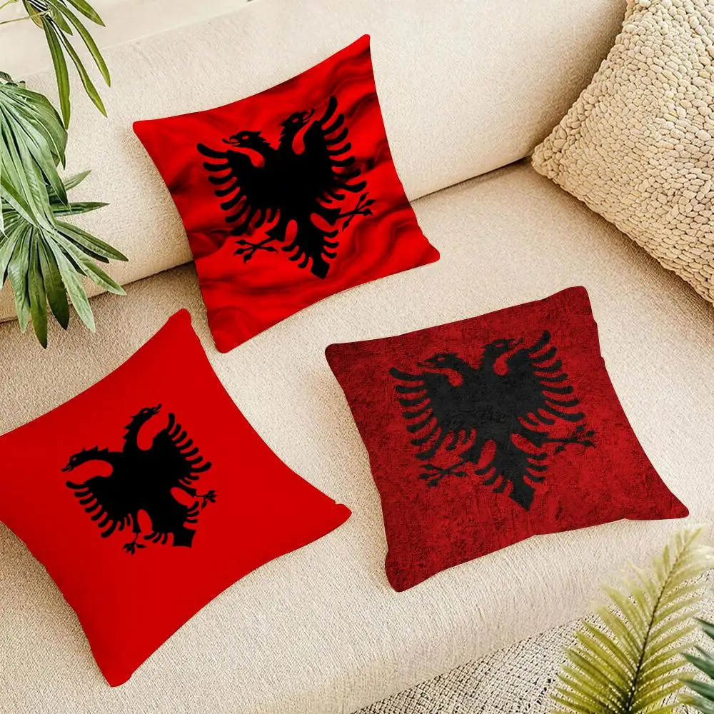 Albania Flag Cushion Cover Organic Linen Square Pillow Case Naturally Durable Hypoallergenic Gentle On Sensitive Skin