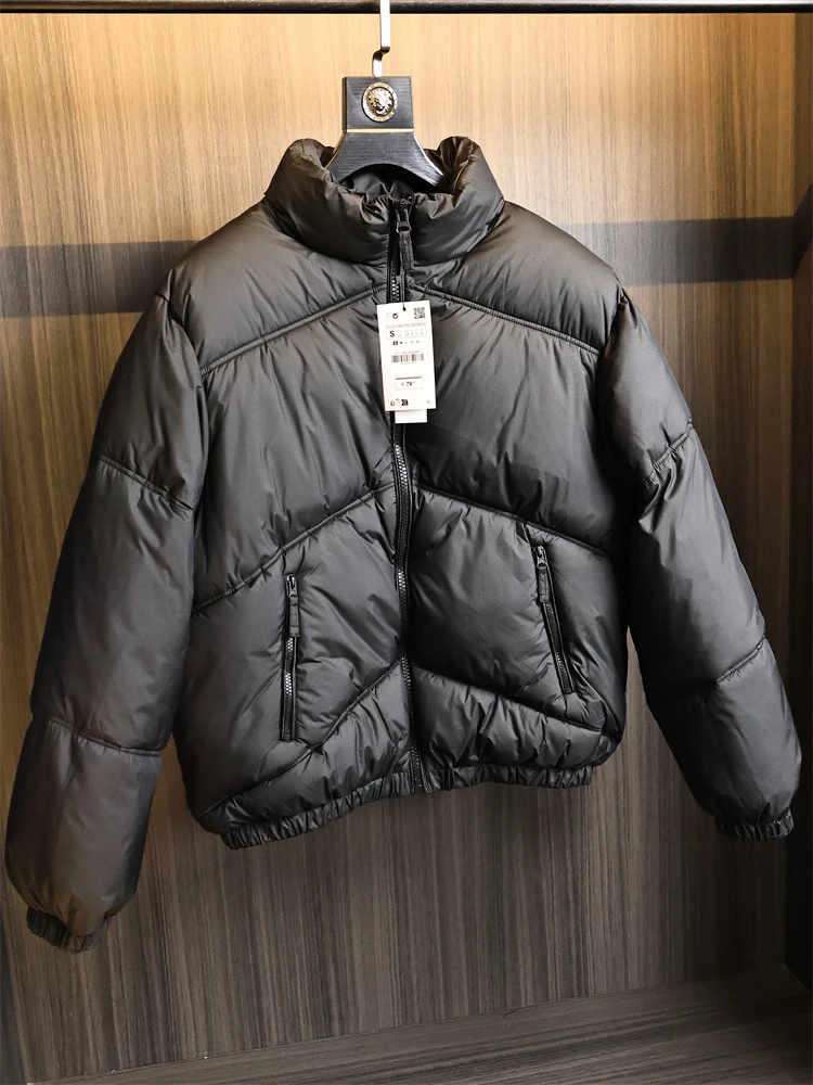

Men's Thickened Short Cotton Jacket Stand Collar Winter Fashion City Style Regular Sleeve Long Zipper Dig Bag Pure Color
