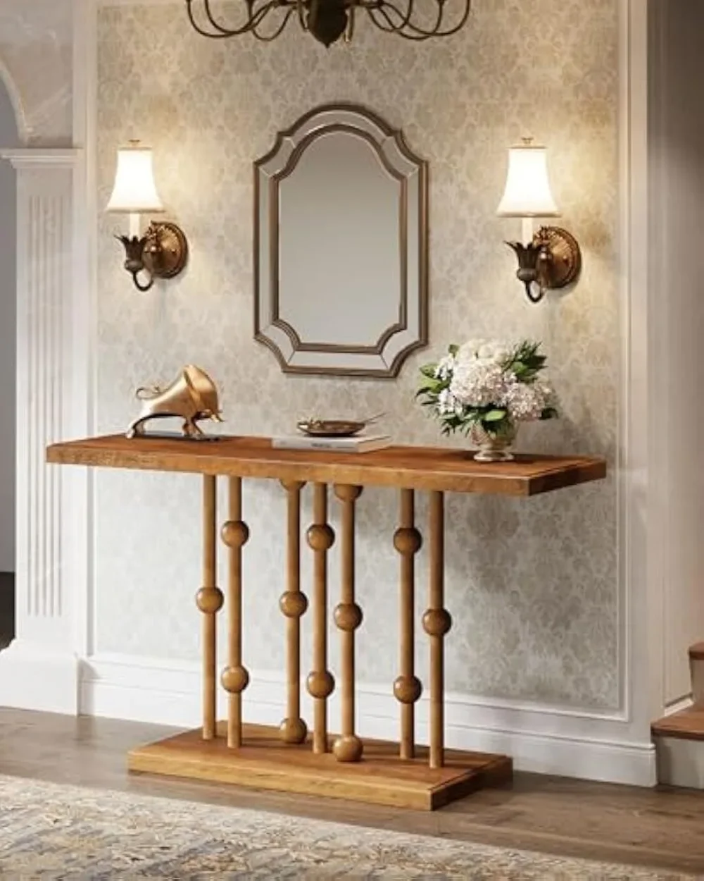 

55" Console Table for Entryway, Mid-Century Modern Narrow Entryway Table, Farmhouse Accent Table Sofa Table Behind