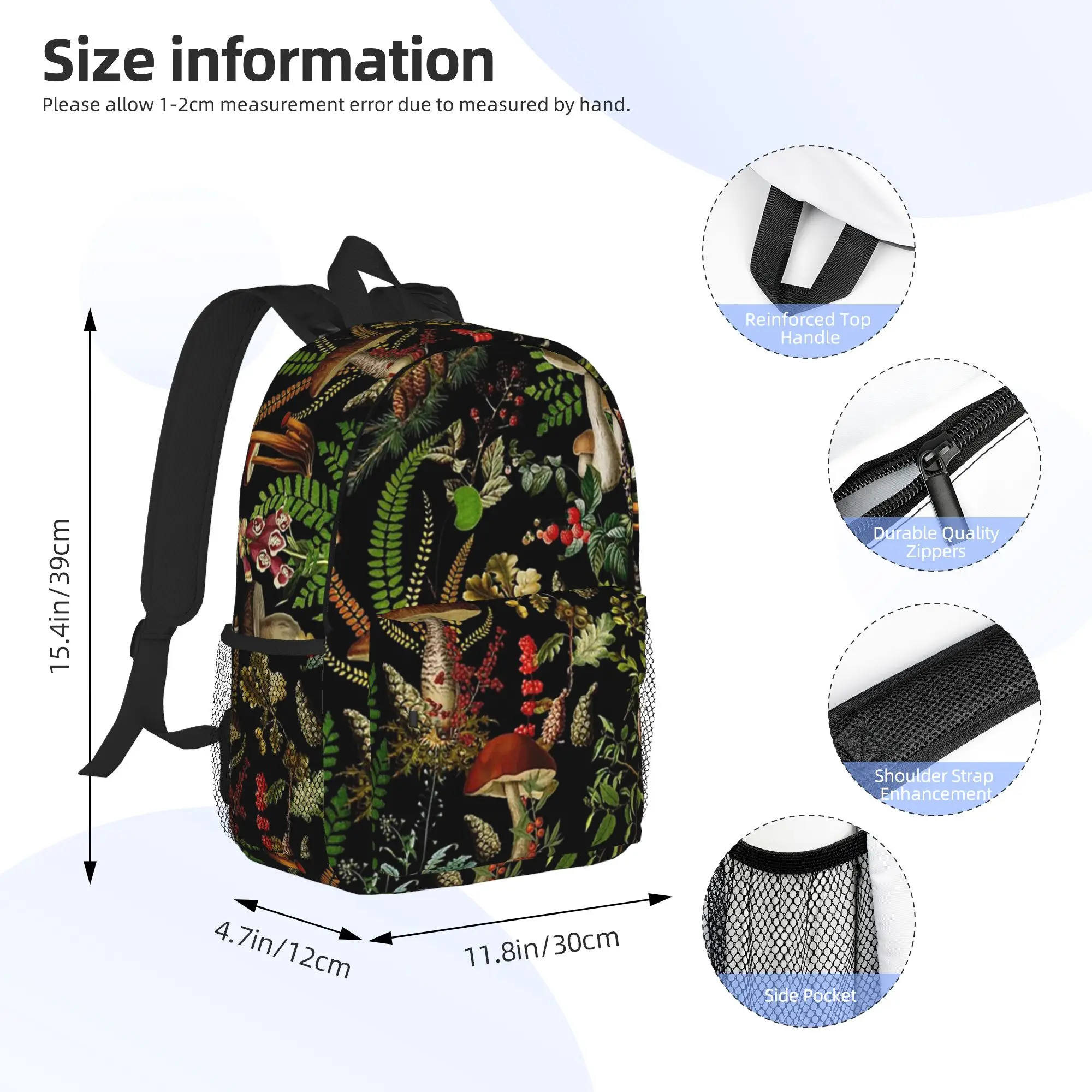 Midnight Mushrooms Forest Botanical Night Garden Backpack Hot Sale Daypack BookBag Shoulder Bags for Men Women School Bag
