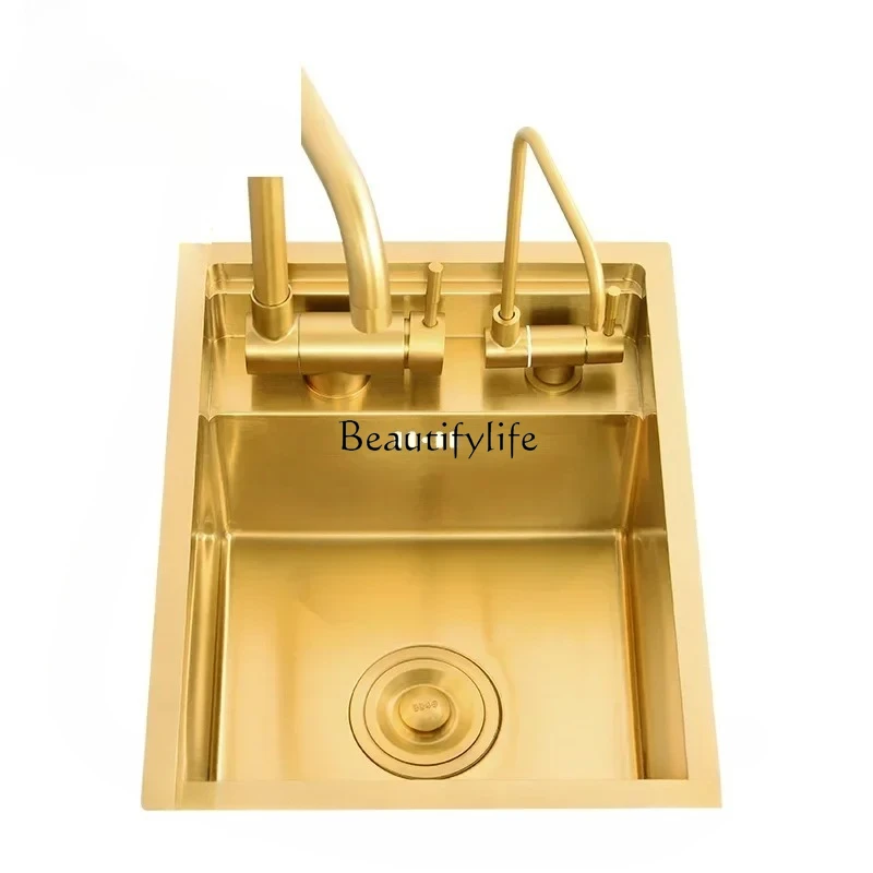 

Light Luxury Hidden Kitchen Sinks for Bar Small Gold Metal Easy To Clean Sinks Advanced Multifunctional Design