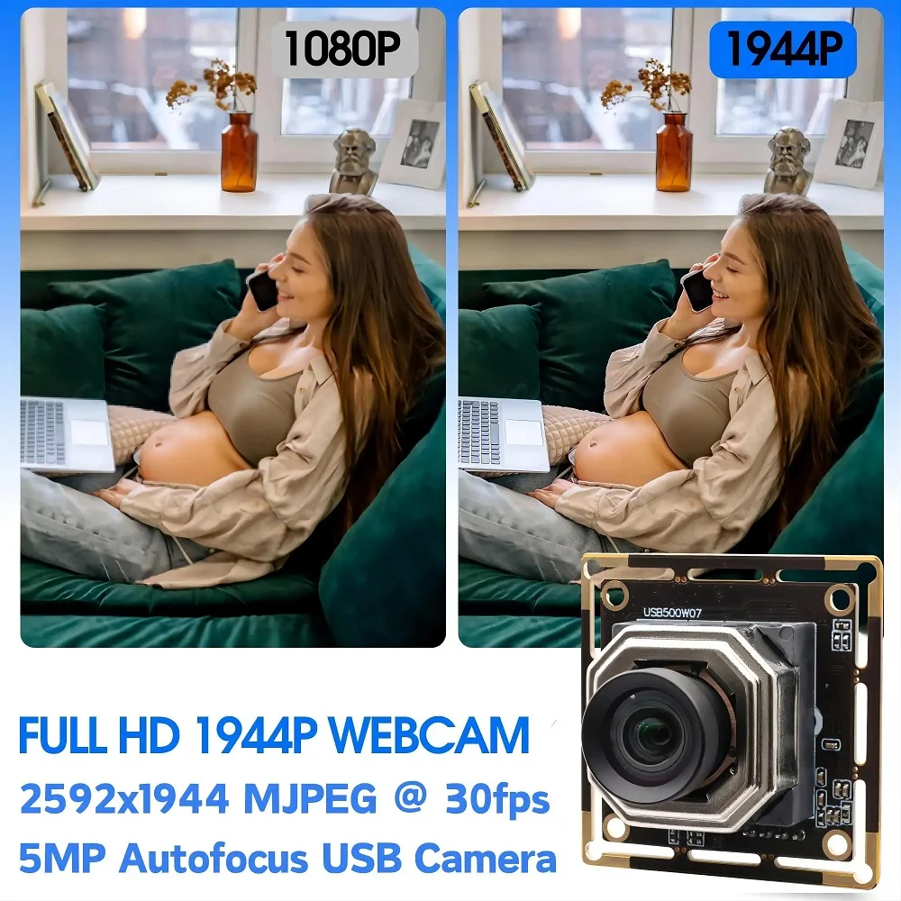 

ELP 5MP USB-модуль камеры с автофокусом и датчиком Sony IMX335 1944P 30fps Веб-камера без объектива искажений для промышленной автоматизации