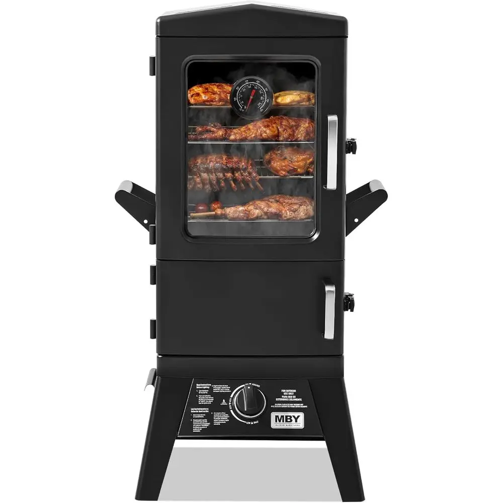 

4-Rack Outdoor Gas BBQ Smoker Grill with Temperature Control, Heavy Duty & Weather-Resistant Cover for Meat, Fish, Ribs