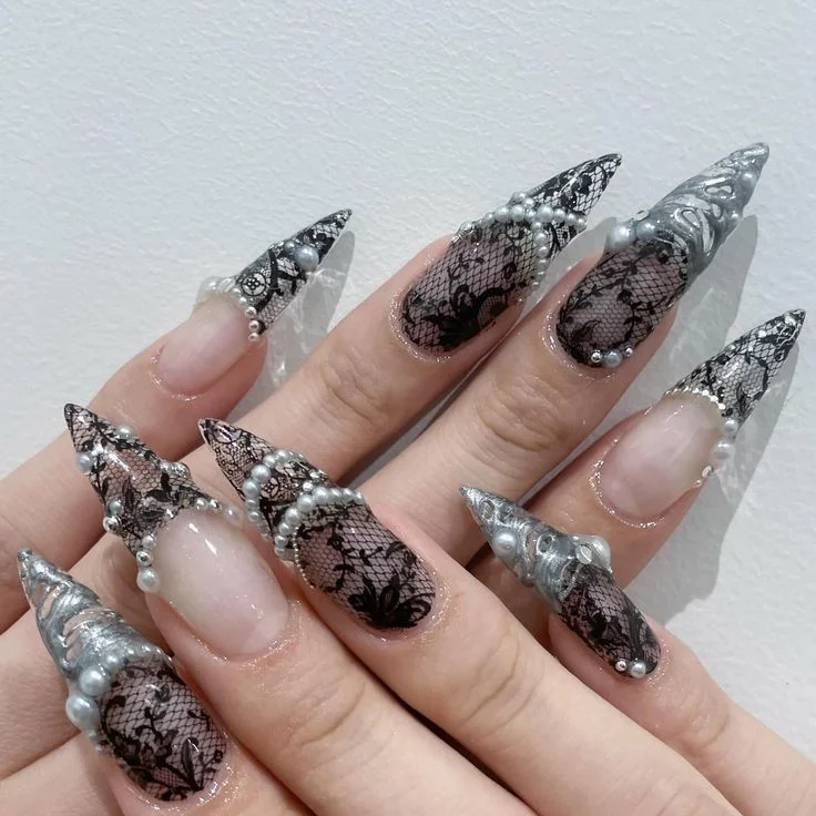10Rolls/Box White+Black Lace Design Nail Transfer Foils Stickers 3D Mixed Sexy Lace Flower Pattern Nail Decals DIY Manicure Deco