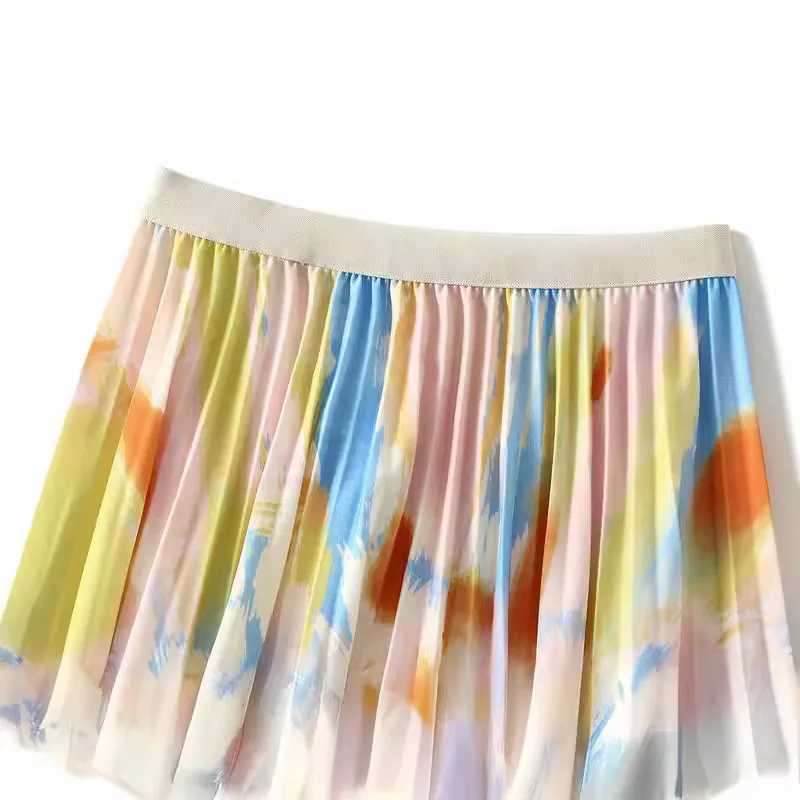 Achat jupe plissée imprimée, jupe midi, jupe trapèze taille haute d'automne pour femmes, jupe amincissante mi-longue suspendue à taille haute