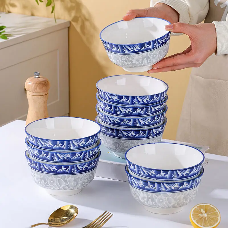 

Синий и белый фарфор, пищевая китайская сине-белая бытовая керамика, высококачественная тарелка в стиле ретро