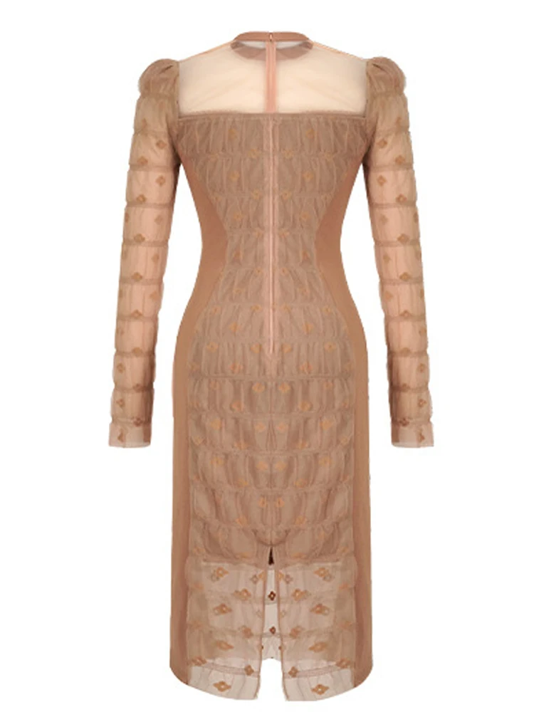 Französisch Sexy Prom Kleid für Frauen Elegante Sheer Durchsichtig Mesh Diamanten Enge Bodycon Robe Weibliche Party Club Vestidos Frühling