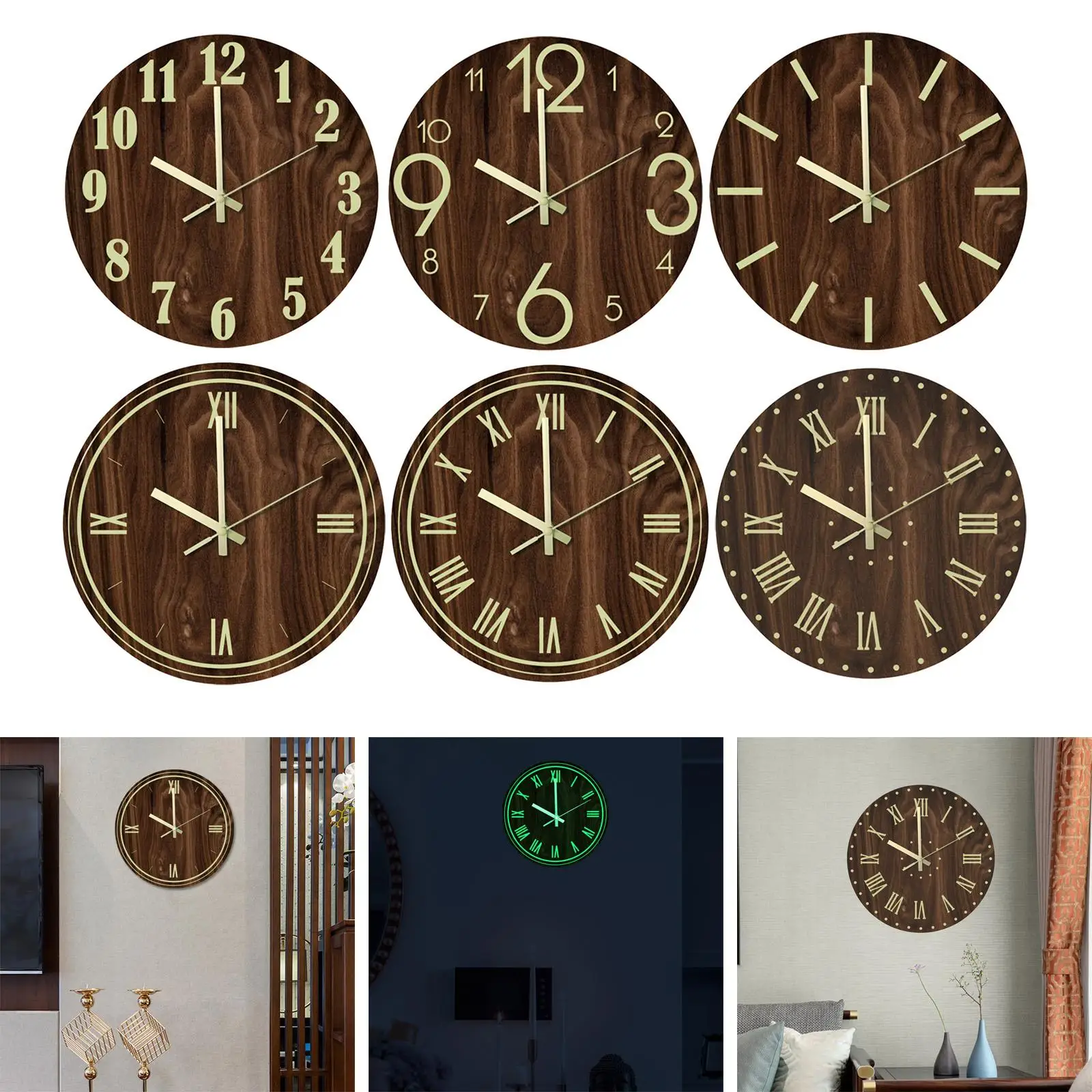 Acrylic Luminous Wall Clock 12 Inch Silent Dark Clocks Battery Operated Bedroom Decor