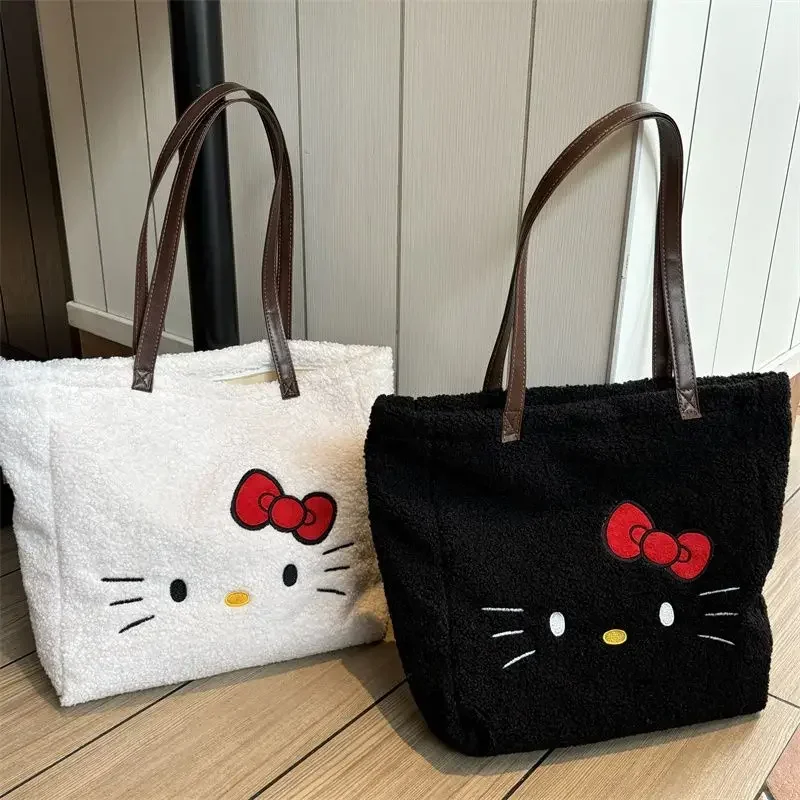 Doce olá kitty anime miniso kawaii saco de lona de armazenamento bonito dos desenhos animados ombro grande capacidade sacola moda presentes para meninas