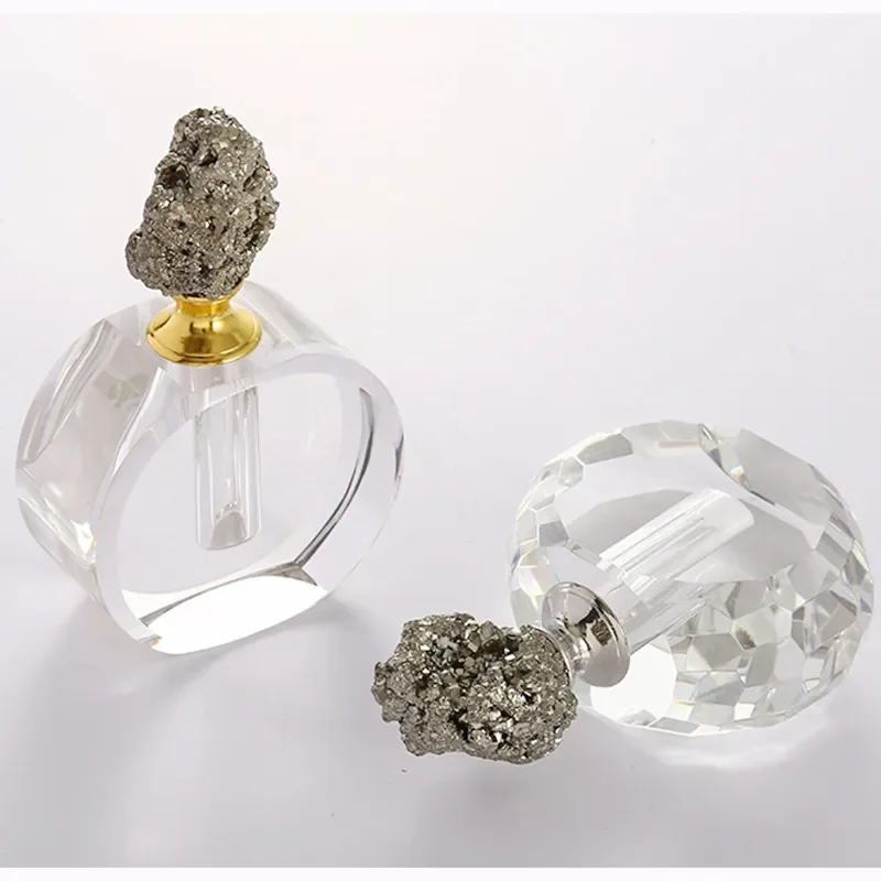 French Style Light Luxury Natural Rough Stone Pyrite Perfume Bottle Glass Drop Stick Romantic Home Decor Ornament Collection