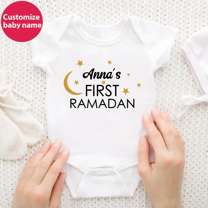 New Custom Name First Eid/Ramadan Baby Rompers Newborn Baby Ramadan Jumpsuits Eid Mubarak Baby Boys Girls Clothing Outfits Gifts