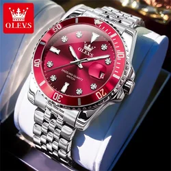 OLEVS Men's Watches Classic Quartz Watch for Men Business WristWatch Red Stainless Steel Bracelet Diamond Watch Waterproof 9809