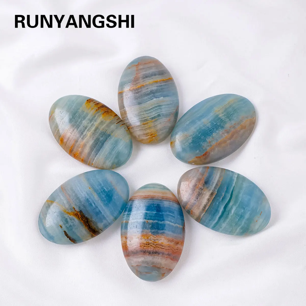 1PC Natural Crystal Blue Onyx Palm Stone Mind Divination Healing Finger Massage Energy Stone Feng Shui Yoga Home Decoration