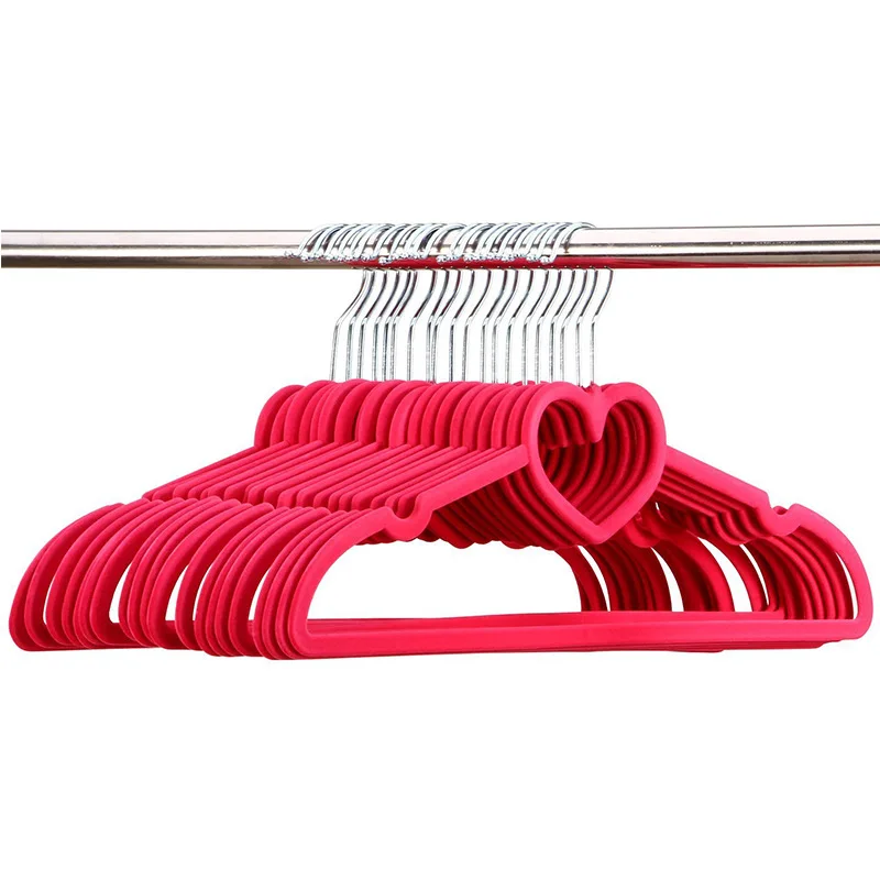 Cute Velvet Hangers with Heart Design, Clothes Drying Rack, Coat Hanger, 40cm, 5 PCs/Lot