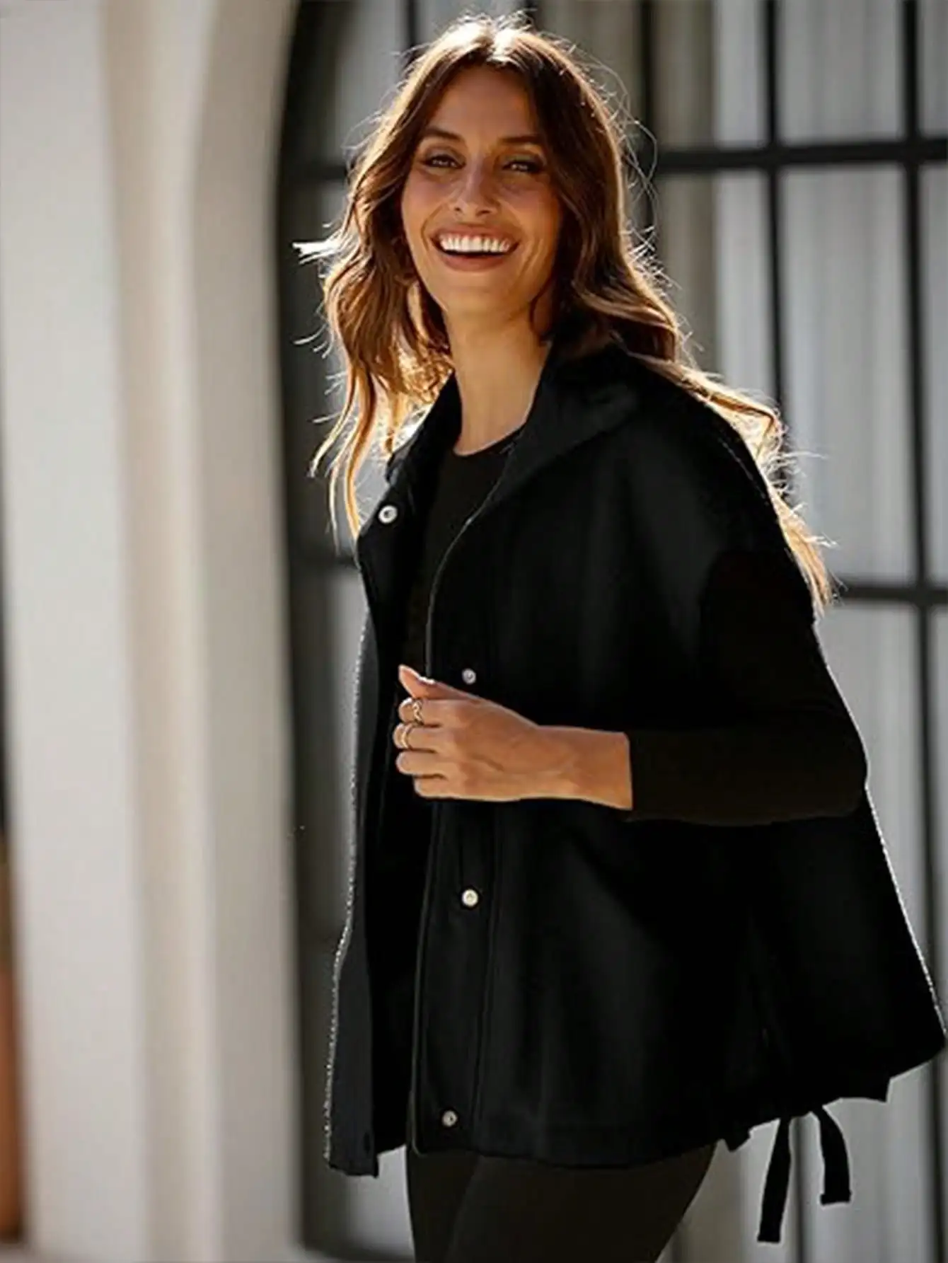 Oversized warm wintervest voor dames, Thanksgiving-outfit voor dames, mouwloos casual button-down patchwork Fuzzy Sherpa