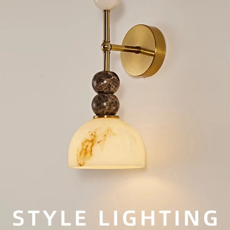 

220V French Light Luxury Imitation Marble Wall Lamp G9 Lamp Holder with Warm Light LED Bulb Suitable for Bedroom and Living Room