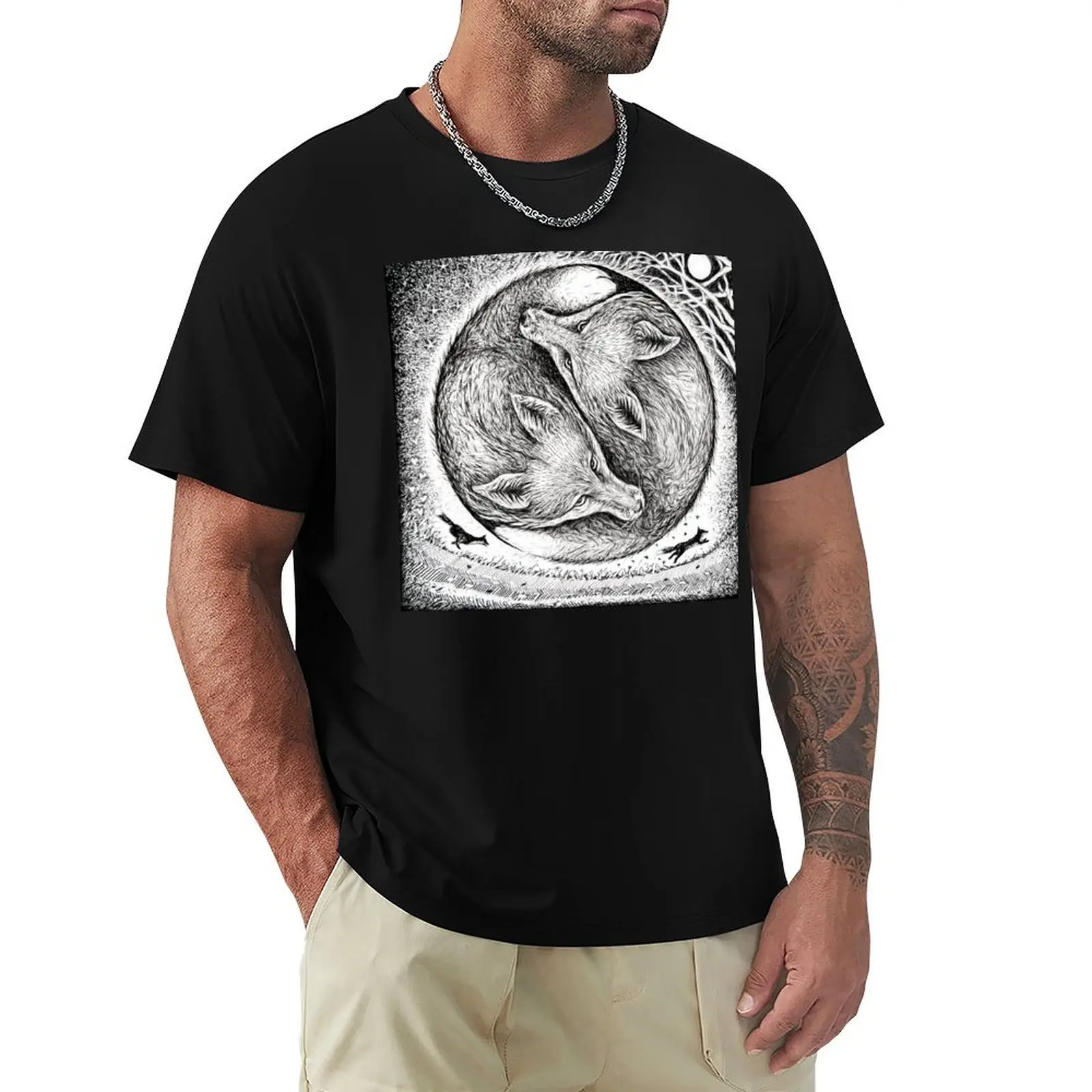 

Foxes of Spring - Hand-drawn Yin yang nature design T-shirt tees tops mens vintage t shirts