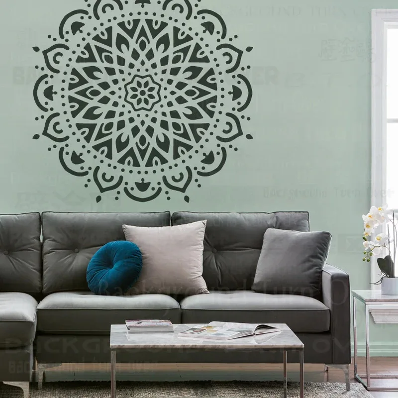

Стираемый трафарет мандалы 60-100 см, пластиковый, вырезанный лазером для настенной живописи, многоразовый шаблон для росписи стен